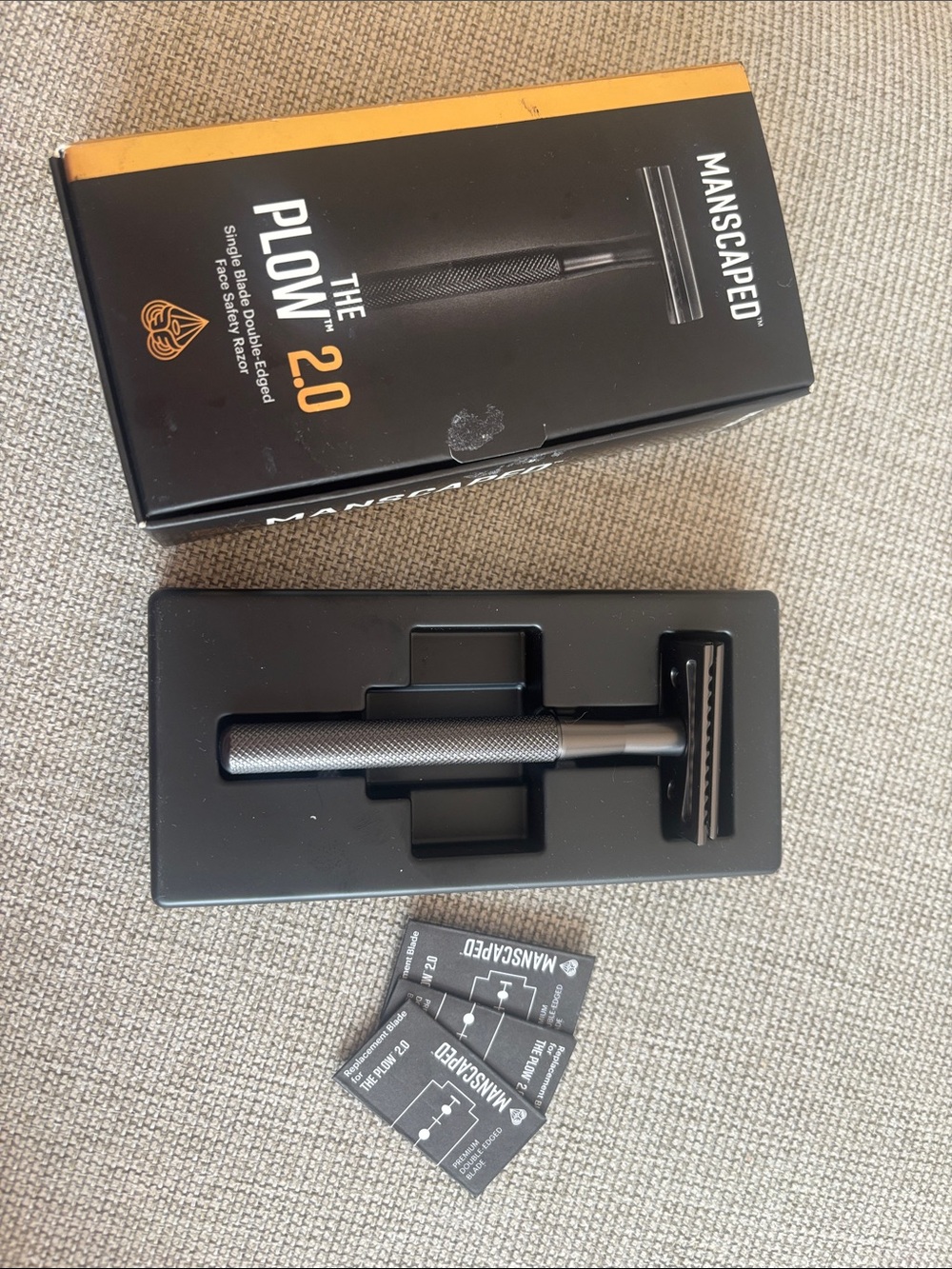 Manscaped The Plow 2.0 Single Blade Double-Edged Face Safety Razor Black